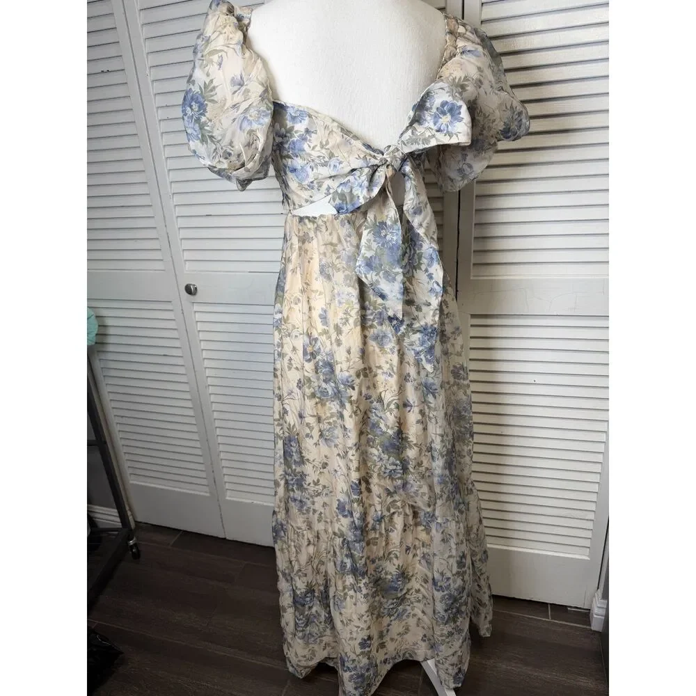 Abercrombie & Fitch Emerson Drama Bow-Back Pink Maxi Dress Floral Small